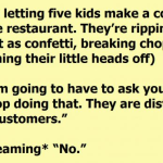 A waitress and a customer are having the worst time ever.