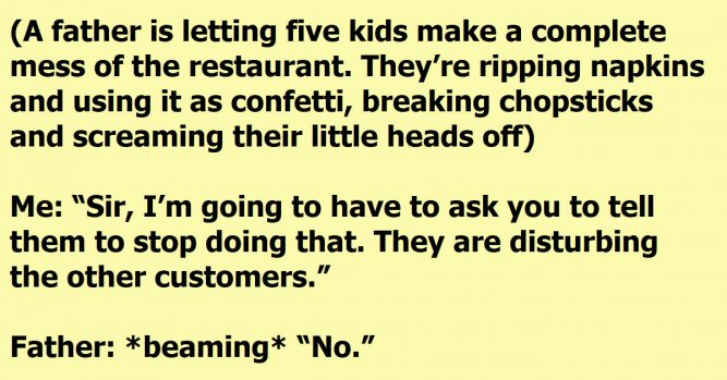 A waitress and a customer are having the worst time ever.