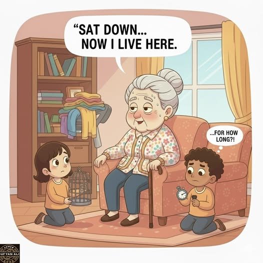 May be a doodle of child and text that says '"SAT DOWN... NOW I LIVE HERE. ...FOR HOW LONG?! 集口 名身 마 FYANALI'