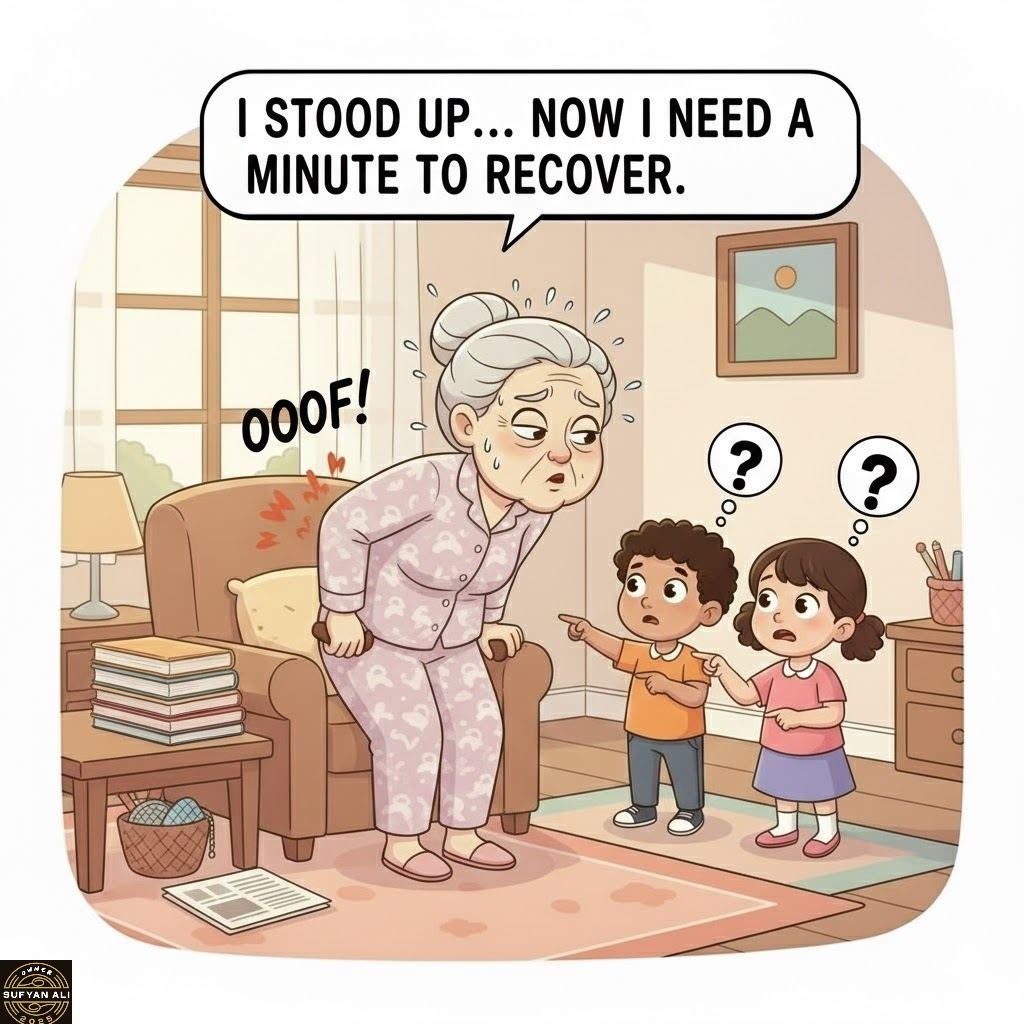 May be an image of text that says 'I STOOD UP... NOW I NEED A MINUTE TO RECOVER. ! ? ? ริบ YANAL ทีน'